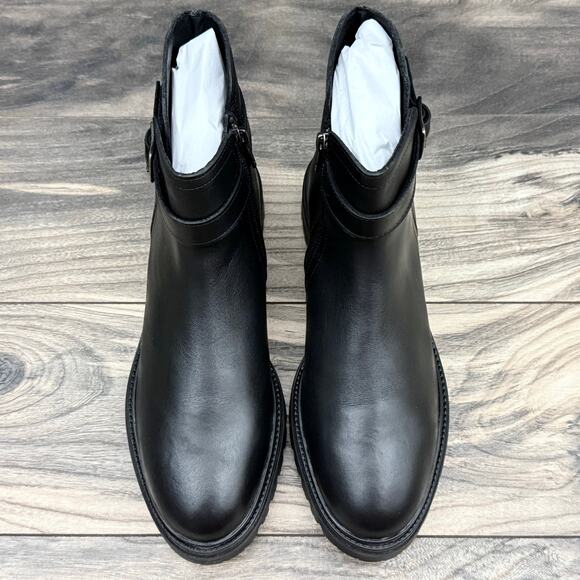 NEW Steve Madden Maezy 9M Black Leather Ankle Boots Bootie Biker - Picture 5 of 11